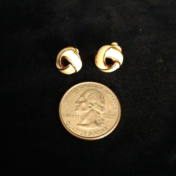 Enameled White & Gold Celtic Knot Earrings by Monet - Picture 5 of 5